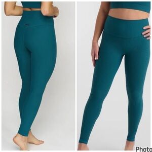 Oraki Ecorib High Waist Leggings Size XL Teal Ribbed Stretchy